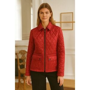Burberry Brit Quilted Jacket Red Military Style Size Large